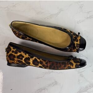 Stuart Weitzman Leopard Print Canva‎ Cap Toe Slip-on Ballet Flats Size 6.5